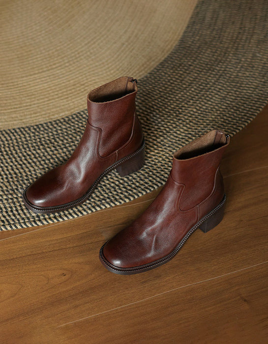 Winter Autumn Real Leather Chunky Heels Chelsea Boots