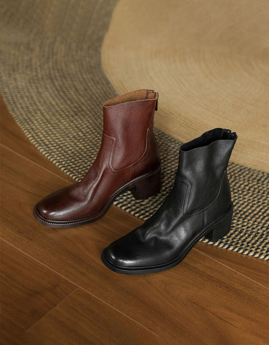 Winter Autumn Real Leather Chunky Heels Chelsea Boots