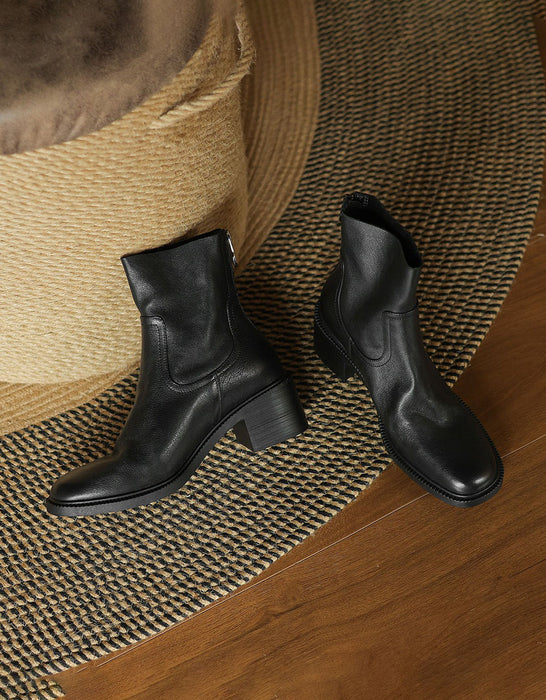 Winter Autumn Real Leather Chunky Heels Chelsea Boots