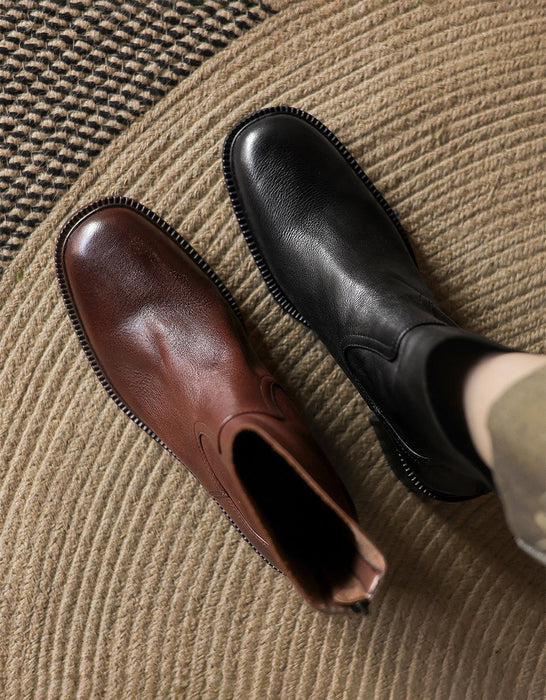 Winter Autumn Real Leather Chunky Heels Chelsea Boots