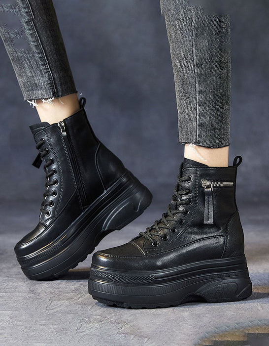 Winter Autumn Lace up Wide Toe Box Chunky Platform Boots