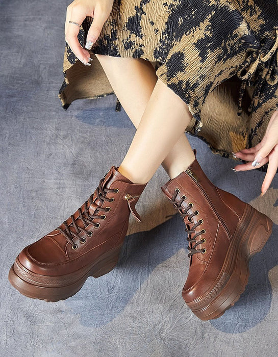 Winter Autumn Lace up Wide Toe Box Chunky Platform Boots