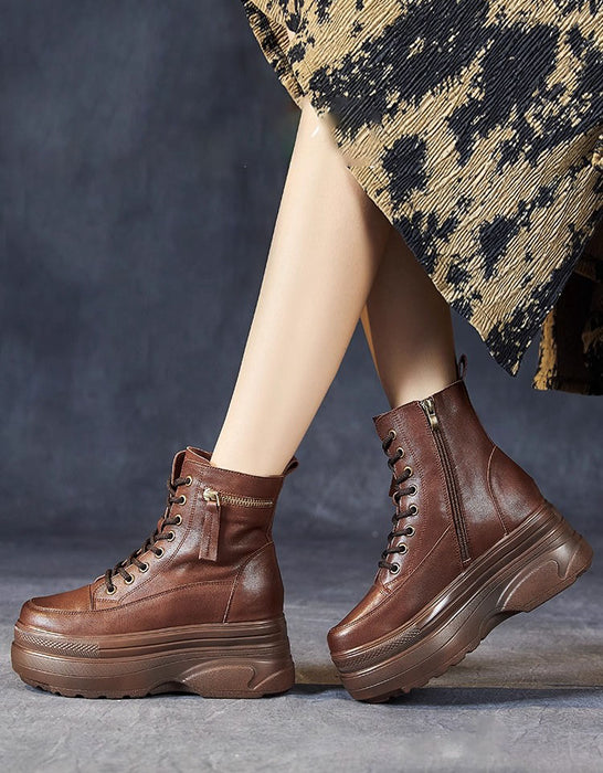 Winter Autumn Lace up Wide Toe Box Chunky Platform Boots