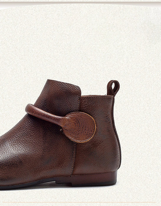 Winter Autumn Round Toe Soft Soles Retro Flat Ankle Boots