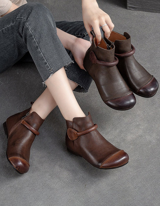 Winter Autumn Round Toe Soft Soles Retro Flat Ankle Boots