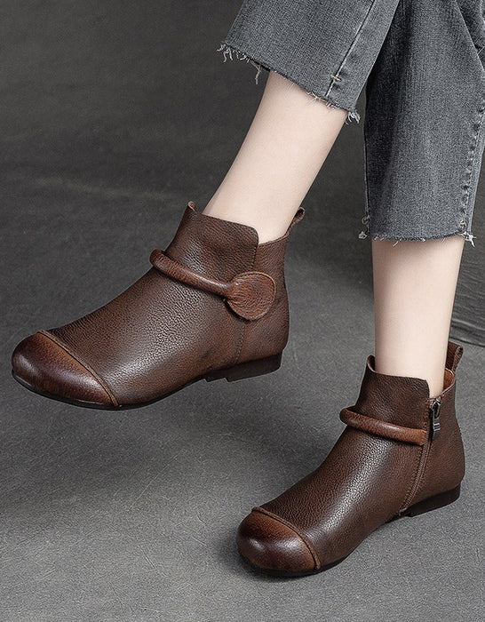 Winter Autumn Round Toe Soft Soles Retro Flat Ankle Boots