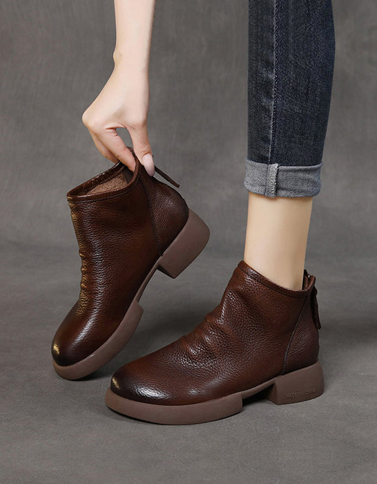Genuine Leather Soft Leather Round Toe Ankle Boots
