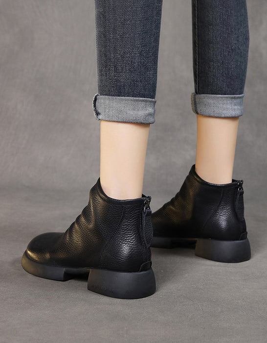 Genuine Leather Soft Leather Round Toe Ankle Boots