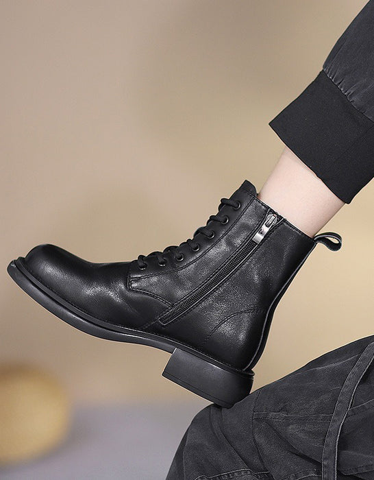 Winter Autumn Waterproof Leather Lace-up Ankle Boots for Women