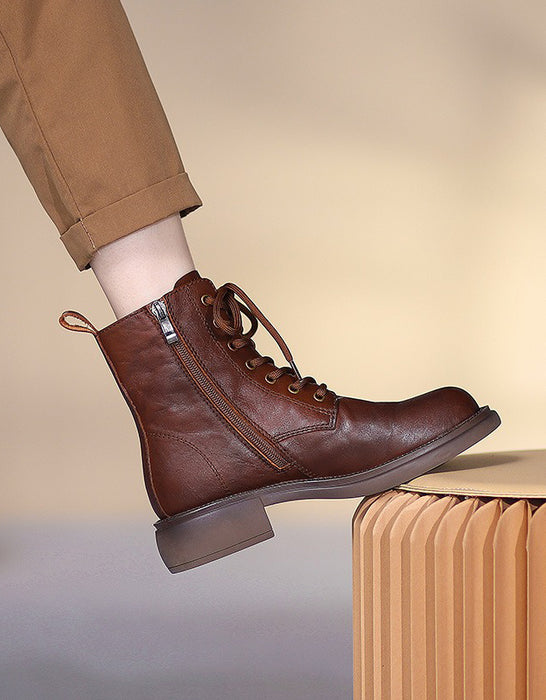 Winter Autumn Waterproof Leather Lace-up Ankle Boots for Women