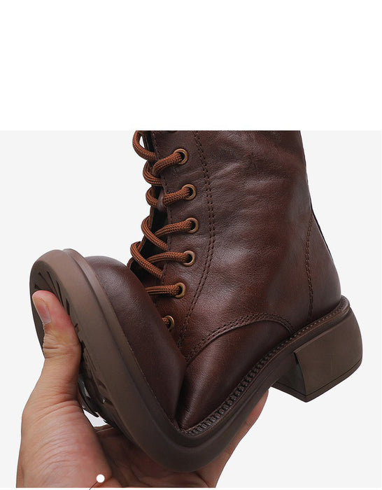 Winter Autumn Waterproof Leather Lace-up Ankle Boots for Women