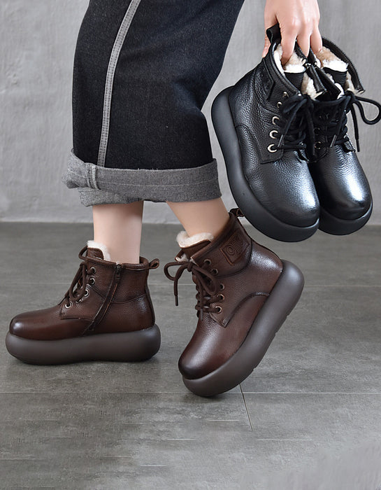 Winter Round Toe Lace-Up Comfort Platform Boots with Fur Winter Round Toe Lace-Up Comfort Platform Boots with Fur