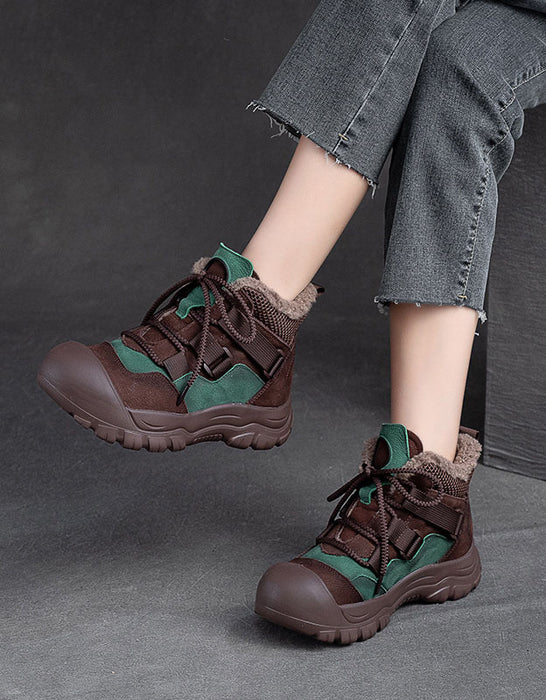 Winter Comfortable Lace-up Wide Toe Walking Boots With Fur