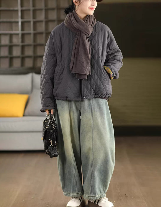 Winter Fleece-lined Casual Denim Barrel Pants