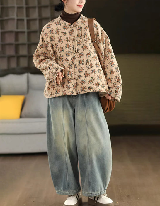 Winter Fleece-lined Casual Denim Barrel Pants