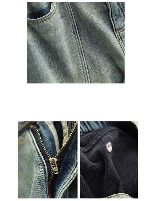 Winter Fleece-lined Casual Denim Barrel Pants