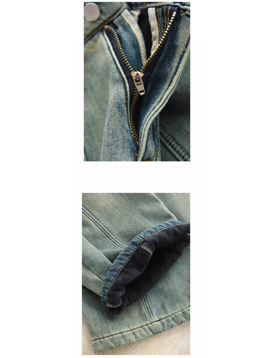 Winter Fleece-lined Casual Denim Barrel Pants