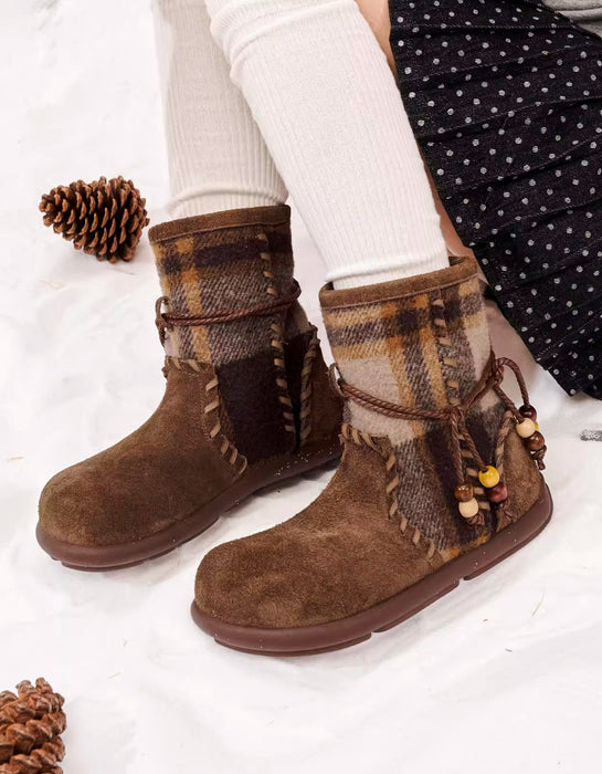 Winter Handmade Leather Match Lace-up Snow Boots
