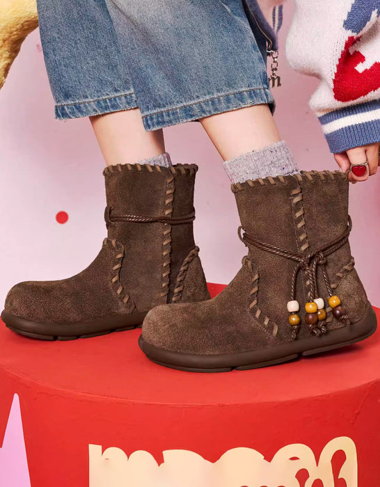 Winter Handmade Leather Match Lace-up Snow Boots