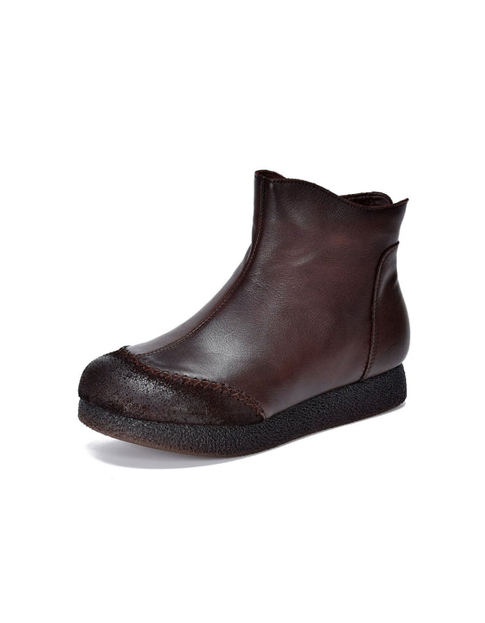 Botas cortas cómodas de cuero retro para mujer de otoño e invierno