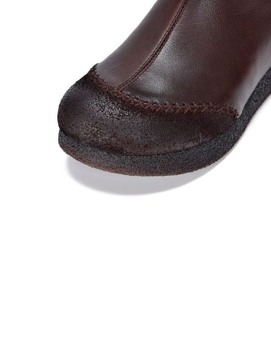 Botas cortas cómodas de cuero retro para mujer de otoño e invierno