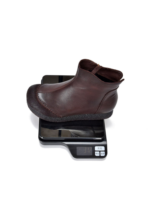 Botas cortas cómodas de cuero retro para mujer de otoño e invierno