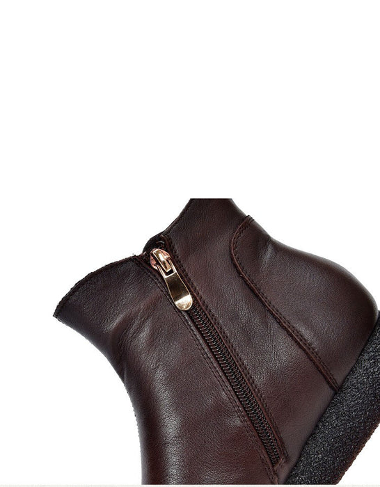 Botas cortas cómodas de cuero retro para mujer de otoño e invierno