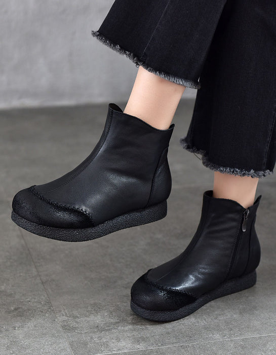 Botas cortas cómodas de cuero retro para mujer de otoño e invierno