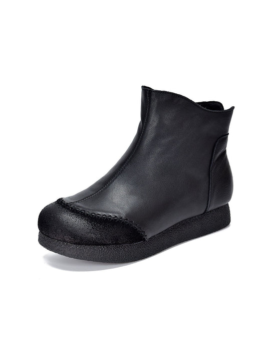 Botas cortas cómodas de cuero retro para mujer de otoño e invierno