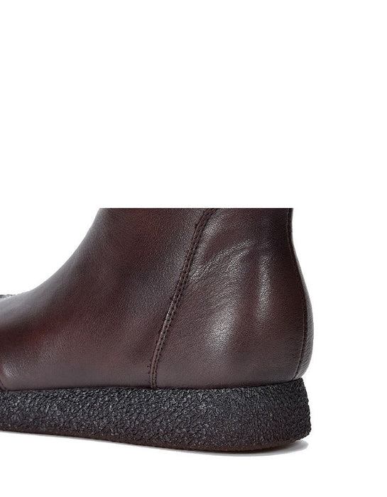 Botas cortas cómodas de cuero retro para mujer de otoño e invierno
