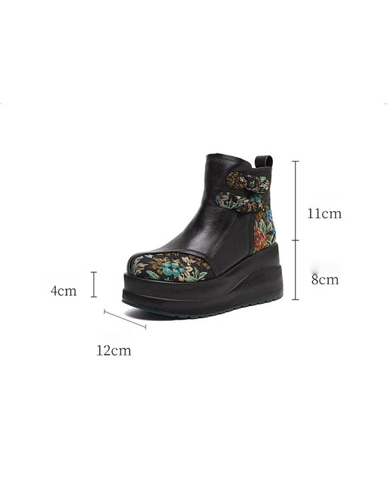 Winter Ethnic Style Leather Patchwork Platform Boots