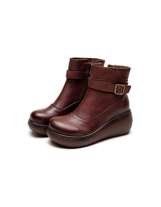 Winter Non-slip Retro Leather Ankle Wedge Boots 41