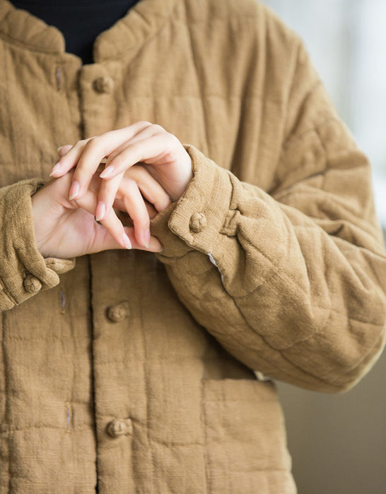 Winter Quilted Cotton Linen Jacket Women's Coat