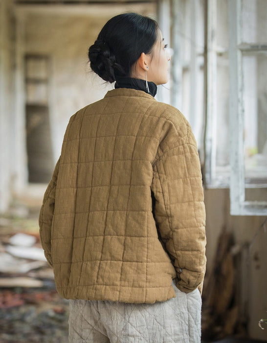 Winter Quilted Cotton Linen Jacket Women's Coat