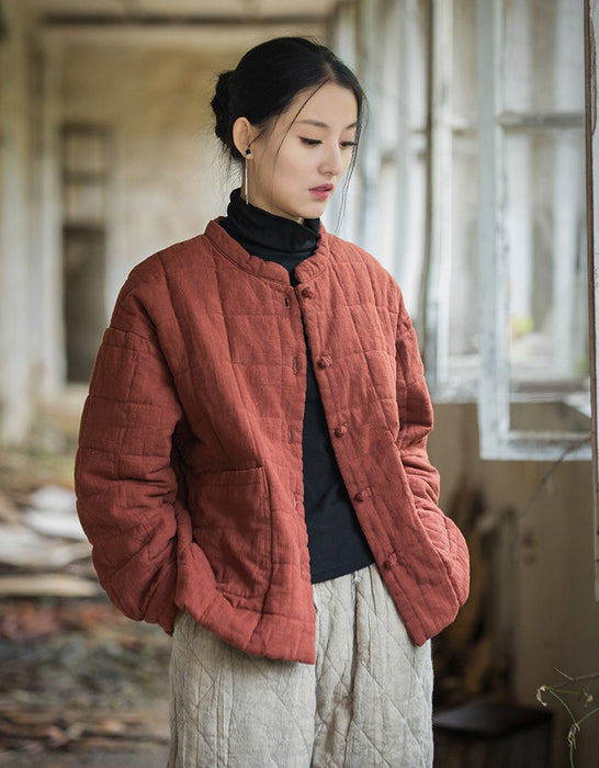 Winter Quilted Cotton Linen Jacket Women's Coat
