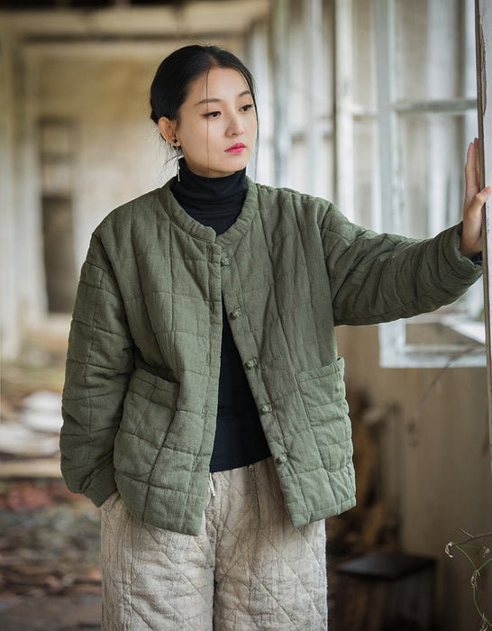 Winter Quilted Cotton Linen Jacket Women's Coat