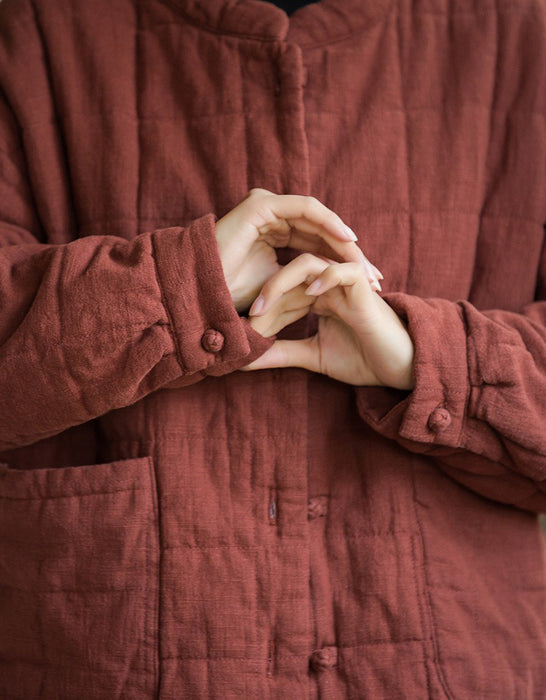 Winter Quilted Cotton Linen Jacket Women's Coat