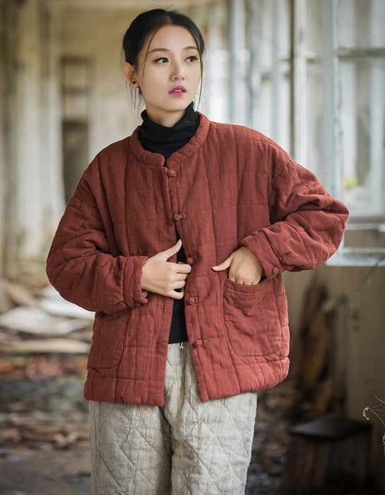 Winter Quilted Cotton Linen Jacket Women's Coat