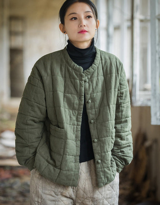 Winter Quilted Cotton Linen Jacket Women's Coat