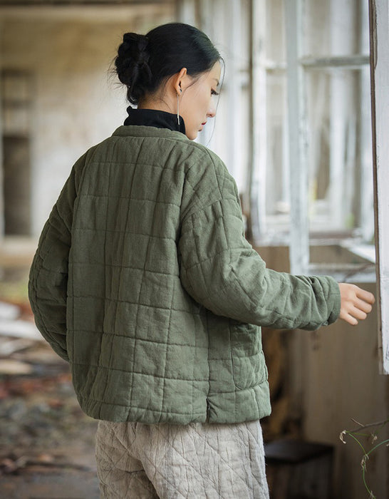 Winter Quilted Cotton Linen Jacket Women's Coat