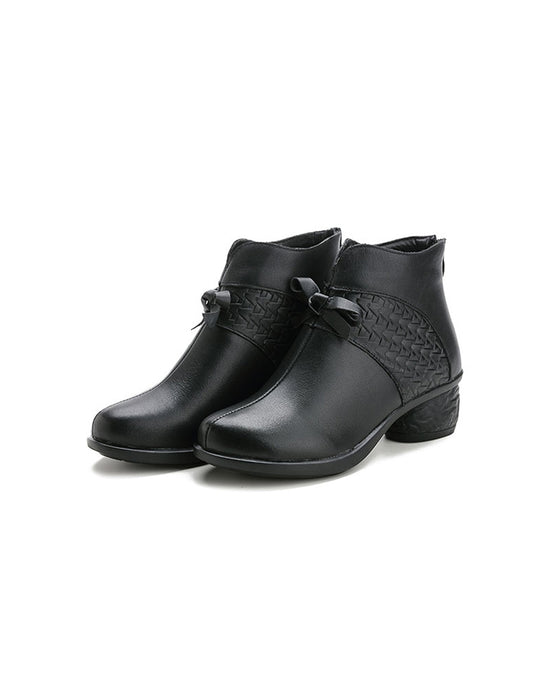 short black boots with dress Winter Retro Leather Short Black Boots for Mom 40 / Coffee Plush
