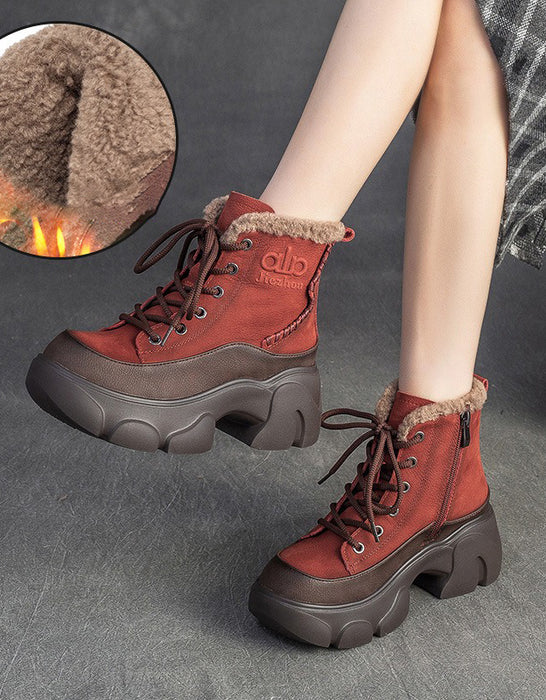 Winter Round Toe Casual Platform Ankle Boots with Fur