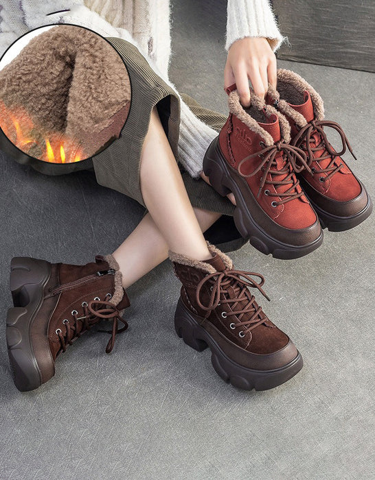 Winter Round Toe Casual Platform Ankle Boots with Fur