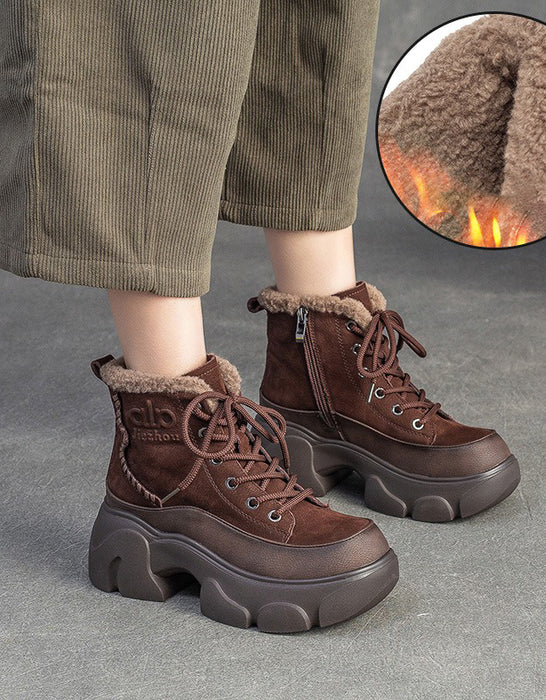 Winter Round Toe Casual Platform Ankle Boots with Fur