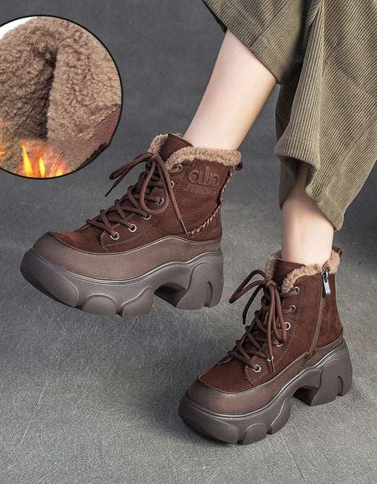 Winter Round Toe Casual Platform Ankle Boots with Fur