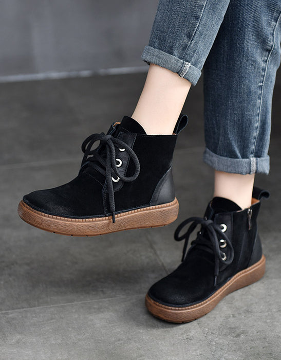 Winter Round Toe Lace-up Fur Suede Boots