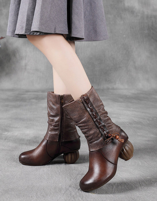 Winter Round Toe Mid-calf Chunky Heels Boots