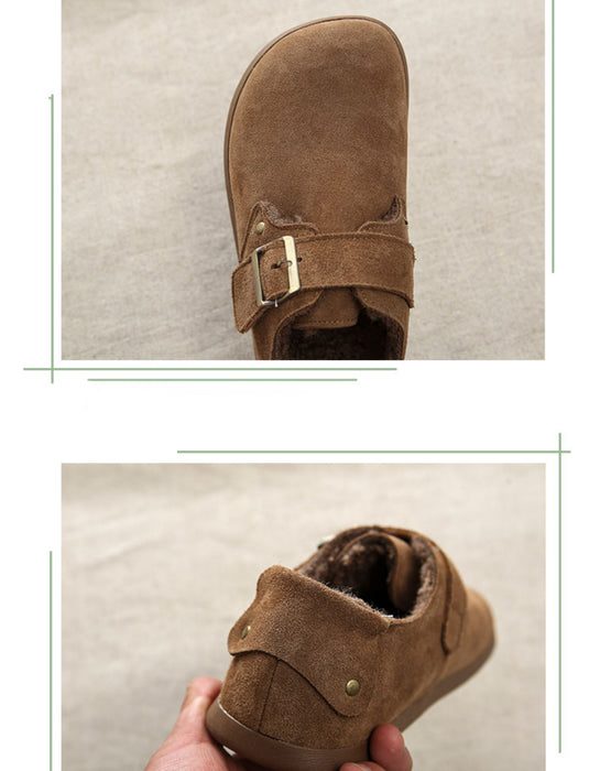 Round Toe Winter Suede Flat Shoes with Fur