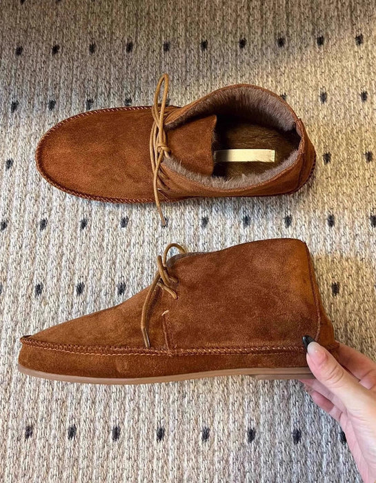 Winter Suede Flat Ankle Boots with Fur