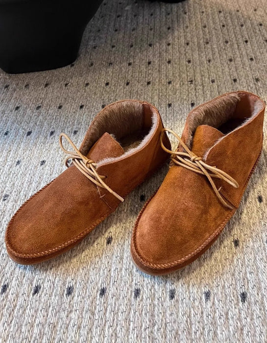 Winter Suede Flat Ankle Boots with Fur